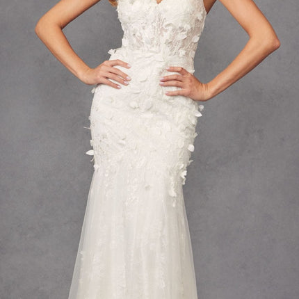 Juliet JT2475UW Long 3D Floral Applique Fitted Mermaid Gown