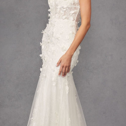 Juliet JT2475UW Long 3D Floral Applique Fitted Mermaid Gown