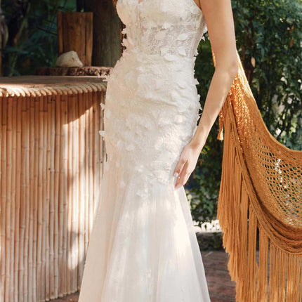 Juliet JT2475UW Long 3D Floral Applique Fitted Mermaid Gown
