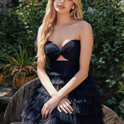 Juliet JT921H Dress Strapless Tulle Ruffles Cocktail Gown