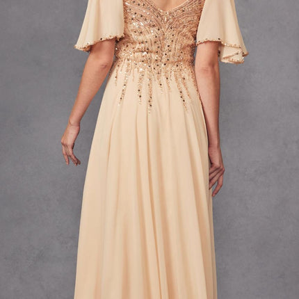 Juliet JTM14F Long A-Line Flutter Mid-Length Sleeve Evening Gown