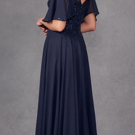 Juliet JTM14F Long A-Line Flutter Mid-Length Sleeve Evening Gown