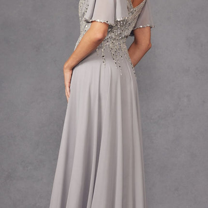 Juliet JTM14F Long A-Line Flutter Mid-Length Sleeve Evening Gown