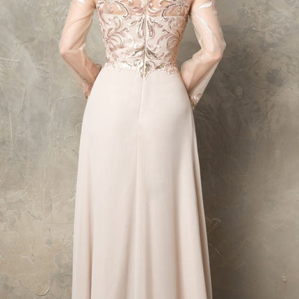 CLEARANCE - Juno 960 Long A-Line Mother of the Bride Chiffon Long Sleeve Dress (Size XL)