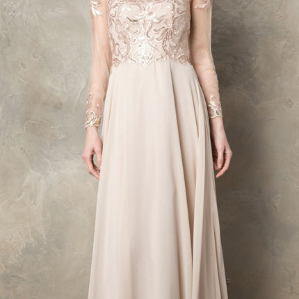 CLEARANCE - Juno 960 Long A-Line Mother of the Bride Chiffon Long Sleeve Dress (Size XL)