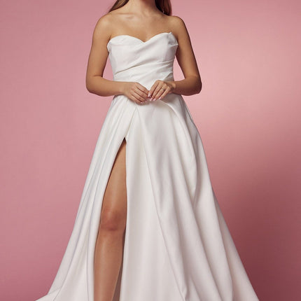 Nox Anabel JW938 Floor Length A-Line Sweep Train Gown High Slit Strapless