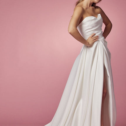 Nox Anabel JW938 Floor Length A-Line Sweep Train Gown High Slit Strapless