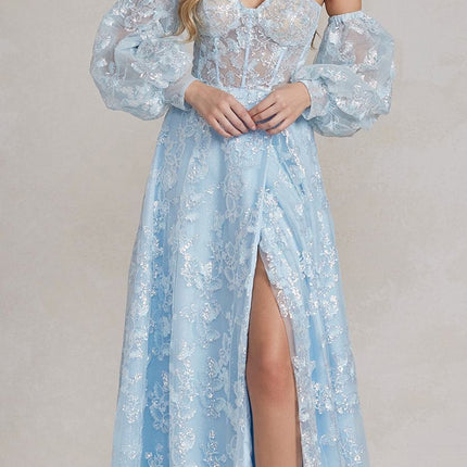 Nox Anabel K1155 Floor Length Butterfly Puff Sleeve Gown