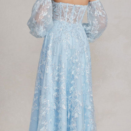 Nox Anabel K1155 Floor Length Butterfly Puff Sleeve Gown