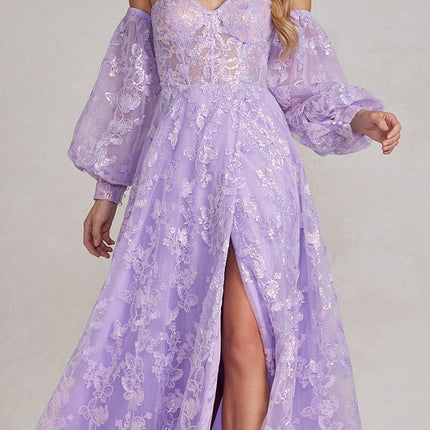 Nox Anabel K1155 Floor Length Butterfly Puff Sleeve Gown
