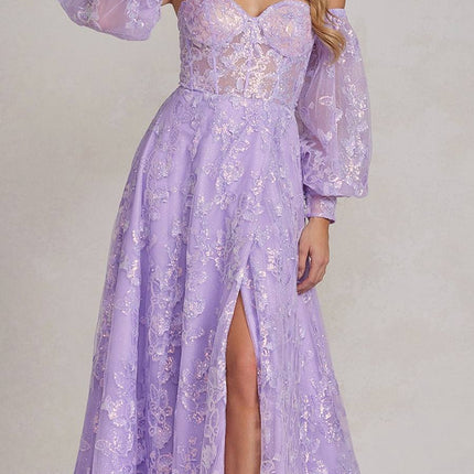 Nox Anabel K1155 Floor Length Butterfly Puff Sleeve Gown