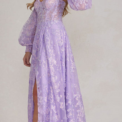 Nox Anabel K1155 Floor Length Butterfly Puff Sleeve Gown