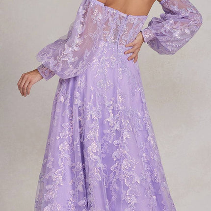 Nox Anabel K1155 Floor Length Butterfly Puff Sleeve Gown