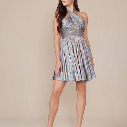 Nox Anabel K822 Short Halter Top Pleated Homecoming Dress