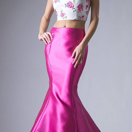 Cinderella Divine KC1737 Two-Piece Gown Embroidered Crop Top