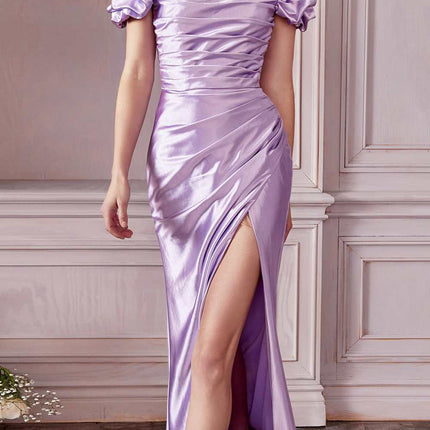 Cinderella Divine KV1056 Fitted Gathered Satin Gown