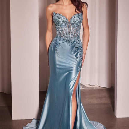 Ladivine KV1112 Dress Satin and Lace Strapless Fitted Gown