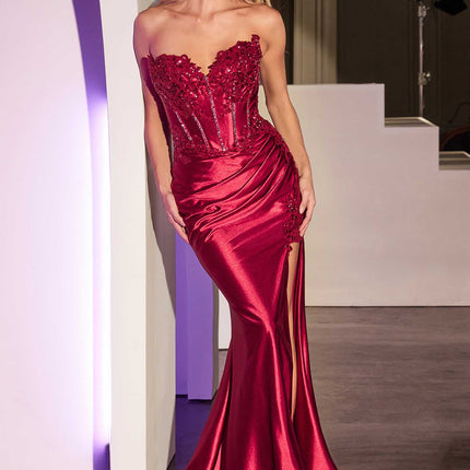 Ladivine KV1116 Dress Fitted Strapless Lace & Satin Gown