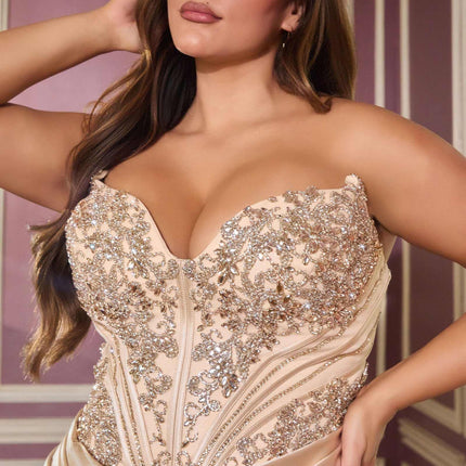 Ladivine KV1136C Strapless Sweetheart Draped Satin Fitted Plus Size Gown