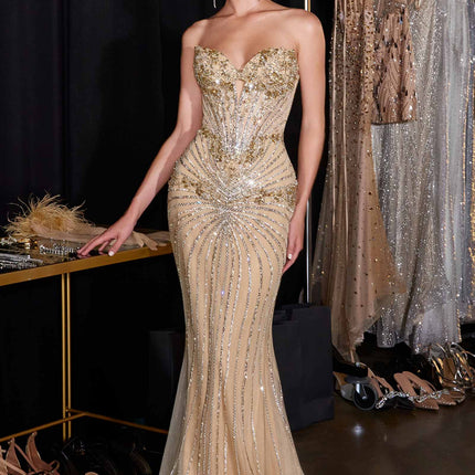 Ladivine KV1139 Strapless Sweetheart Beaded Bodice Mermaid Gown
