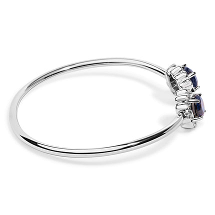 Sterling Silver Diamond Accent Created Blue Sapphire Floral Design Bangle Bracelet