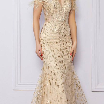 CLEARANCE - Nox Anabel L1255 Long Embroidered Glitter Applique Gown (Size 4)