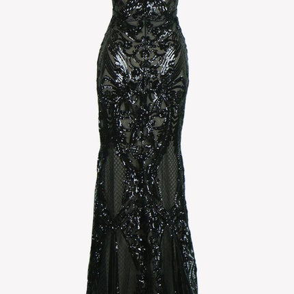CLEARANCE - Aspeed L1982 Long Sequins Navy Blue Evening Gown V-Neck (Size XS)