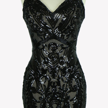 CLEARANCE - Aspeed L1982 Long Sequins Navy Blue Evening Gown V-Neck (Size XS)