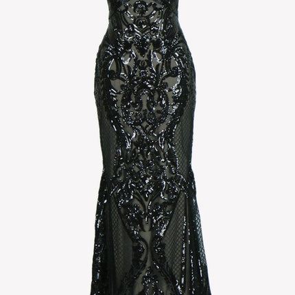 CLEARANCE - Aspeed L1982 Long Sequins Navy Blue Evening Gown V-Neck (Size XS)