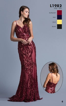 CLEARANCE - Aspeed L1982 Long Sequins Navy Blue Evening Gown V-Neck (Size XS)