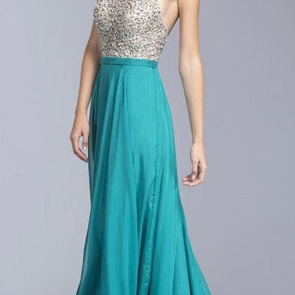 CLEARANCE - Aspeed L2061 A-line Long Formal Dress Halter Open-Back (Size XXS)