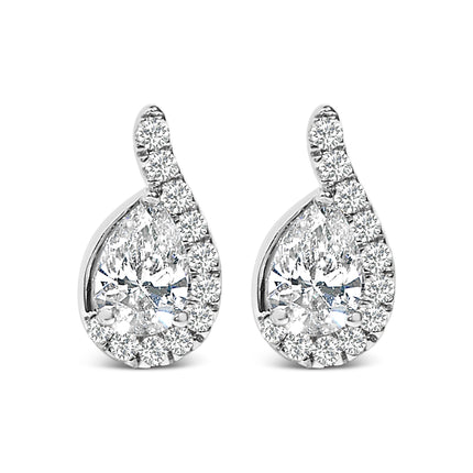 14K White Gold 5/8 Cttw Lab Grown Diamond Tear Drop Halo Stud Earring