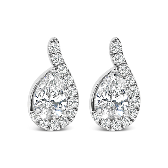 14K White Gold 5/8 Cttw Lab Grown Diamond Tear Drop Halo Stud Earring