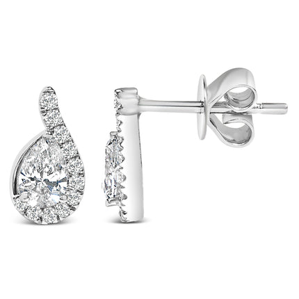 14K White Gold 5/8 Cttw Lab Grown Diamond Tear Drop Halo Stud Earring