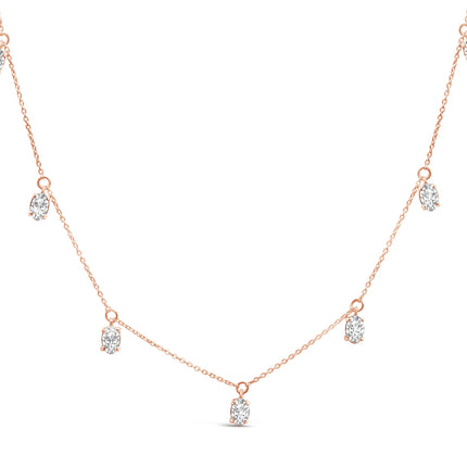 14K Rose Gold 1 3/8 Cttw Oval Lab Grown Diamond Dangle Station Necklace - 17" Inches