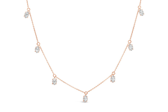 14K Rose Gold 1 3/8 Cttw Oval Lab Grown Diamond Dangle Station Necklace - 17" Inches