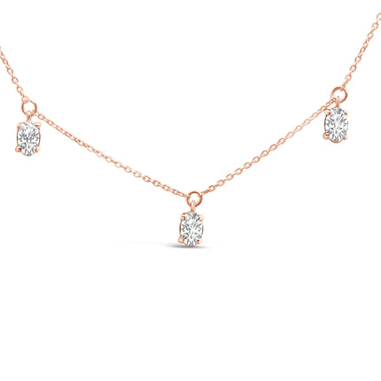 14K Rose Gold 1 3/8 Cttw Oval Lab Grown Diamond Dangle Station Necklace - 17" Inches