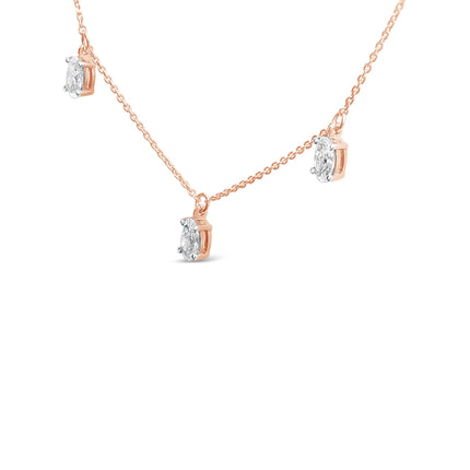 14K Rose Gold 1 3/8 Cttw Oval Lab Grown Diamond Dangle Station Necklace - 17" Inches
