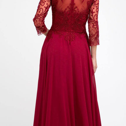 Juliet M11 Appliqued Long A-Line Dress Chiffon Quarter Sleeves