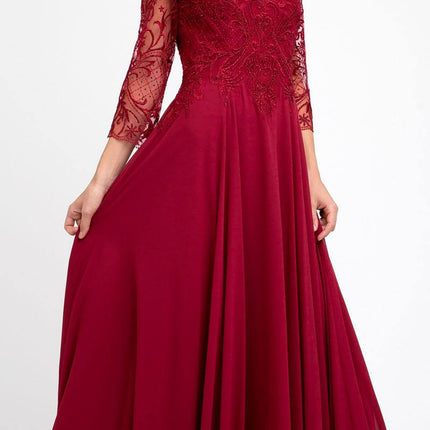 Juliet M11 Appliqued Long A-Line Dress Chiffon Quarter Sleeves