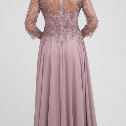 Juliet M11 Appliqued Long A-Line Dress Chiffon Quarter Sleeves