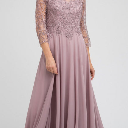 Juliet M11 Appliqued Long A-Line Dress Chiffon Quarter Sleeves