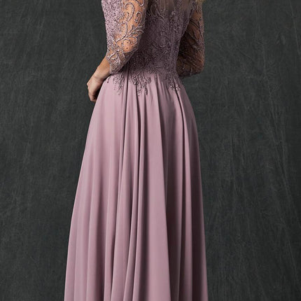 Juliet M11 Appliqued Long A-Line Dress Chiffon Quarter Sleeves