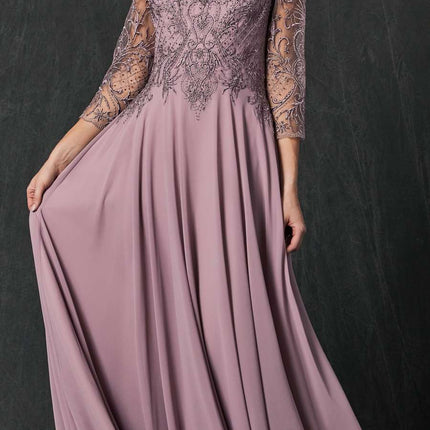 Juliet M11 Appliqued Long A-Line Dress Chiffon Quarter Sleeves