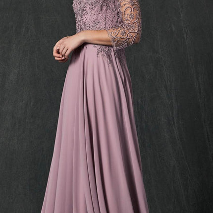 Juliet M11 Appliqued Long A-Line Dress Chiffon Quarter Sleeves