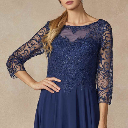 Juliet M11 Appliqued Long A-Line Dress Chiffon Quarter Sleeves