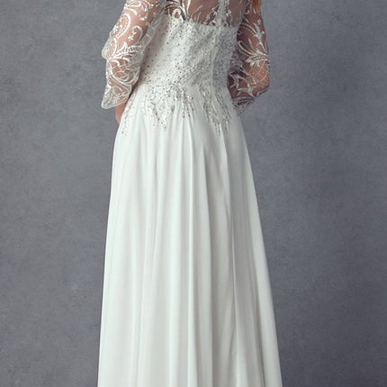 Juliet M11 Appliqued Long A-Line Dress Chiffon Quarter Sleeves