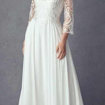 Juliet M11 Appliqued Long A-Line Dress Chiffon Quarter Sleeves