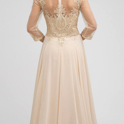 Juliet M12 Quarter Sleeved Embroidered Long A-Line Chiffon Dress