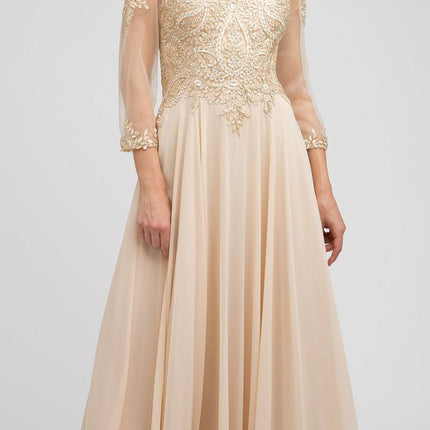 Juliet M12 Quarter Sleeved Embroidered Long A-Line Chiffon Dress